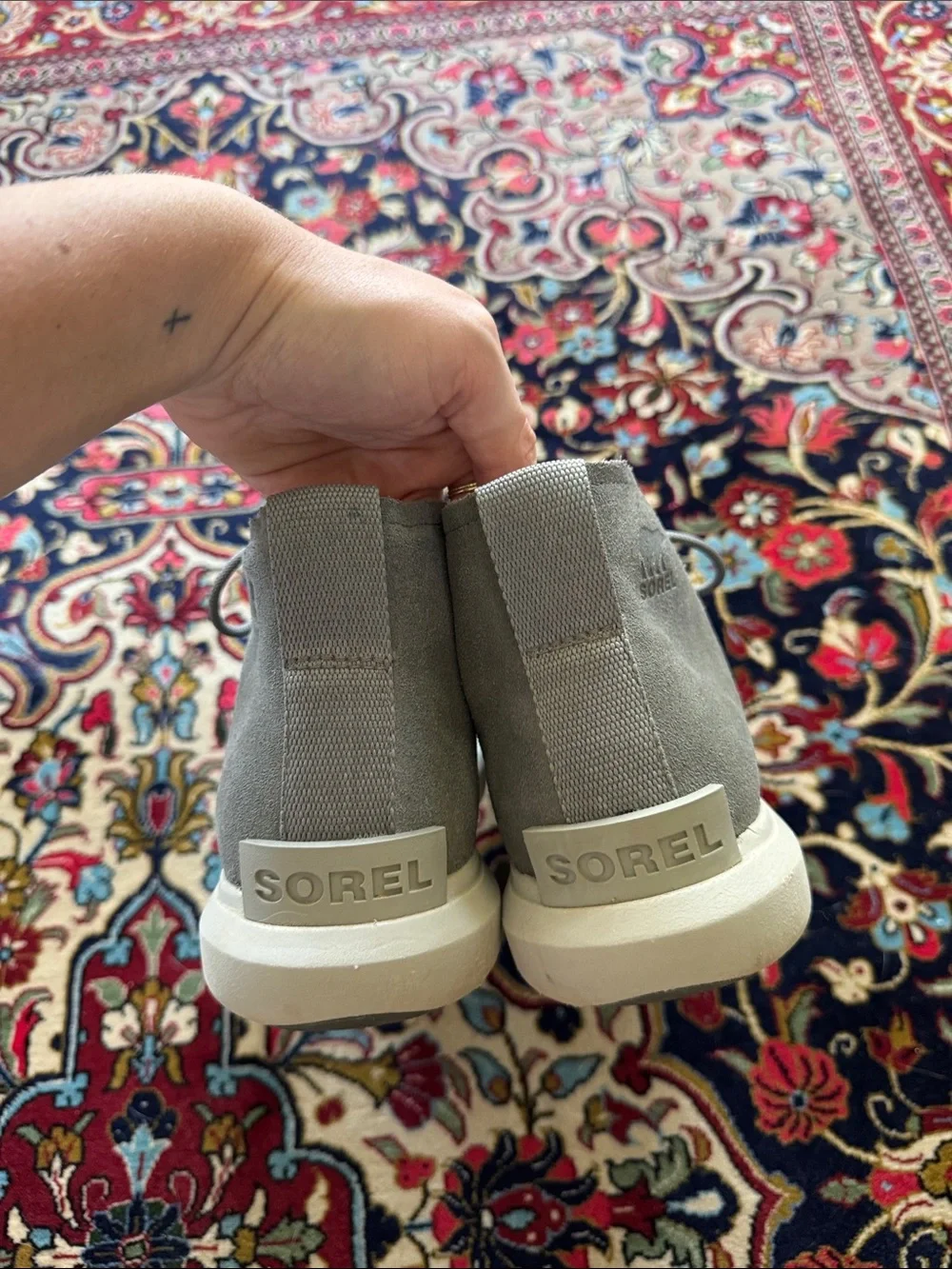 Sorel Gray and Off-White Sherpa-Lined Bootie